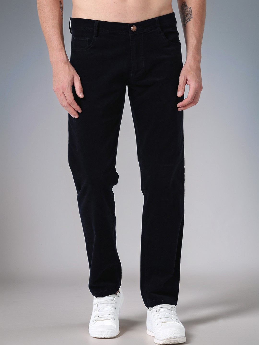 

NEVER NEUD Men Relaxed Straight Fit Corduroy Trousers, Navy blue