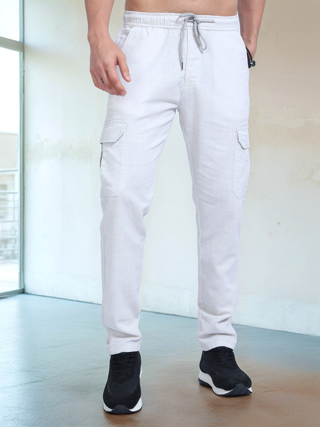 

NEVER NEUD Men Relaxed Lazy Linen Pants, Off white