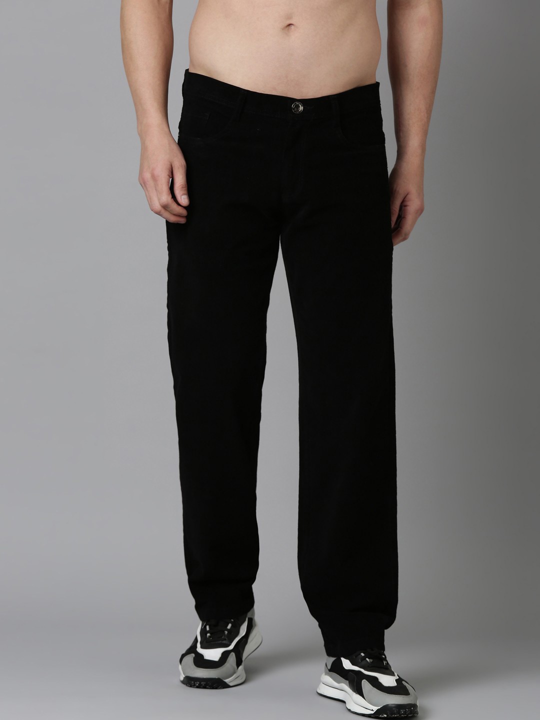 

NEVER NEUD Men Relaxed Straight Fit Corduroy Trousers, Black