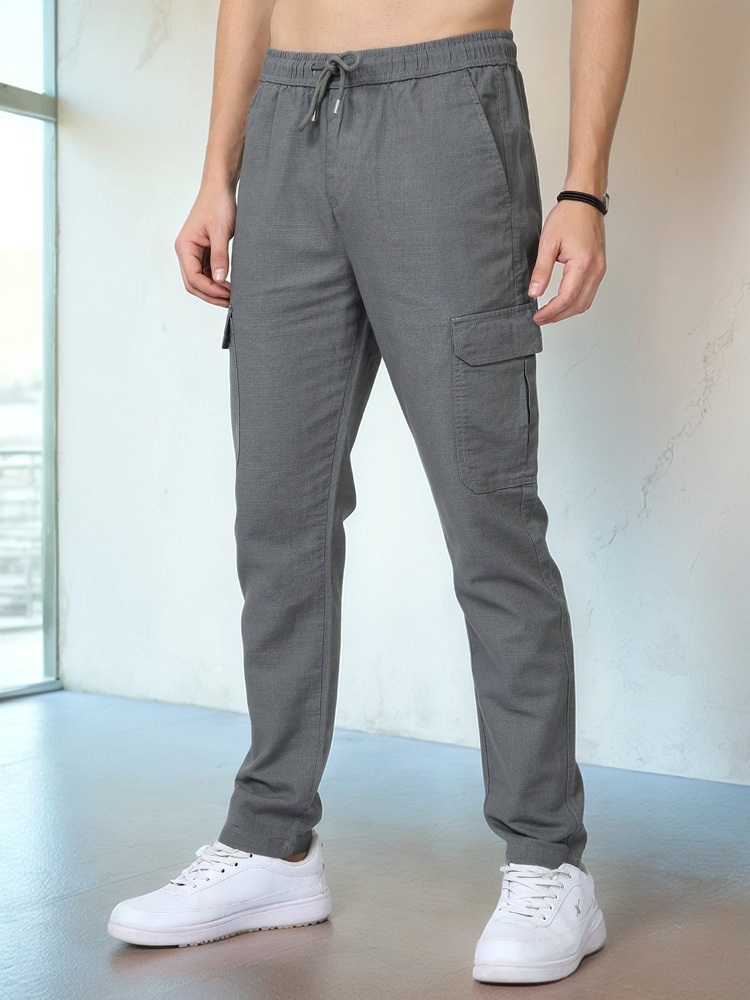 

NEVER NEUD Men Relaxed Lazy Linen Pants, Grey