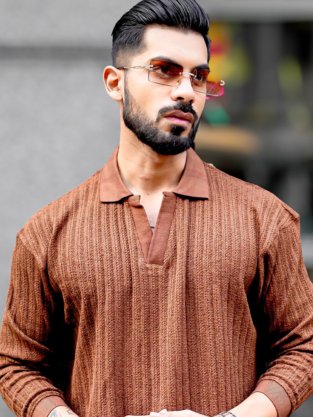 

Maniac Men Polo Collar T-shirt, Brown