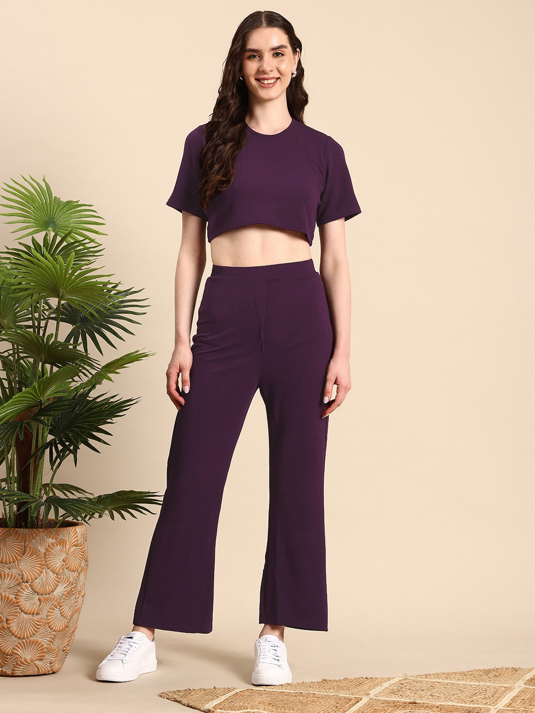

Mast & Harbour Crop Top With Trousers, Purple