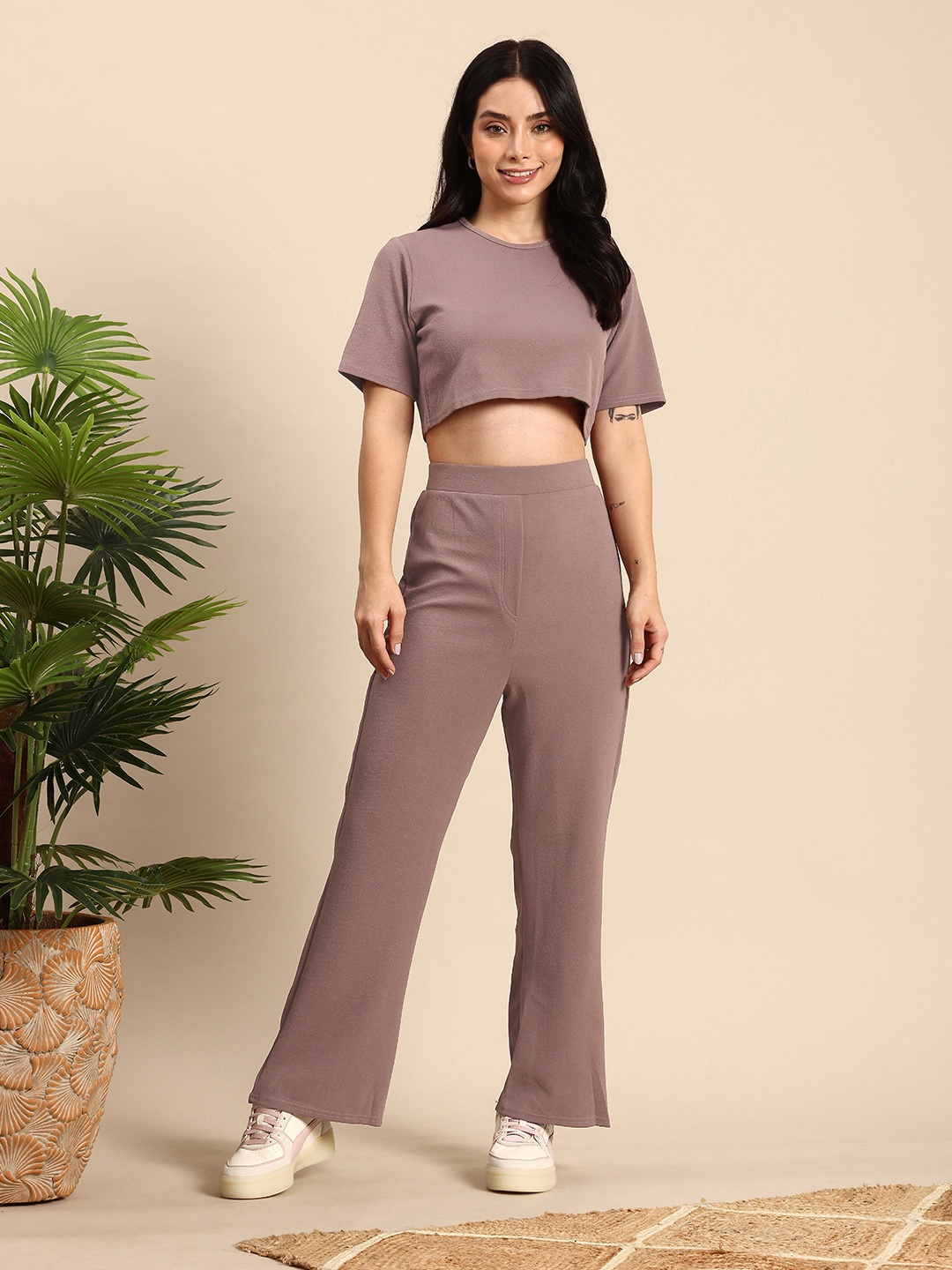 

Mast & Harbour Crop Top With Trousers, Brown