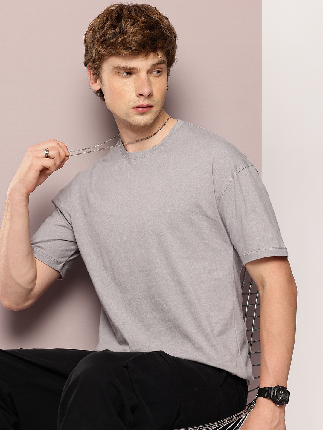 

Kook N Keech Men Drop-Shoulder Sleeves Pure Cotton T-shirt, Grey