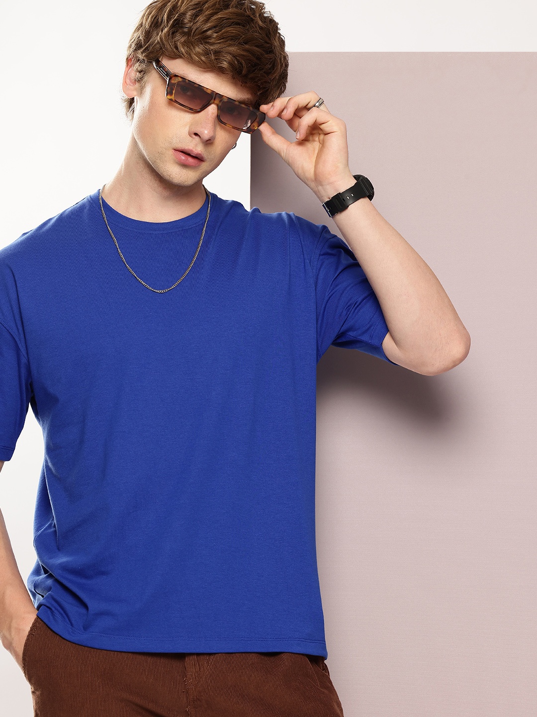 

Kook N Keech Men Drop-Shoulder Sleeves Pure Cotton T-shirt, Blue