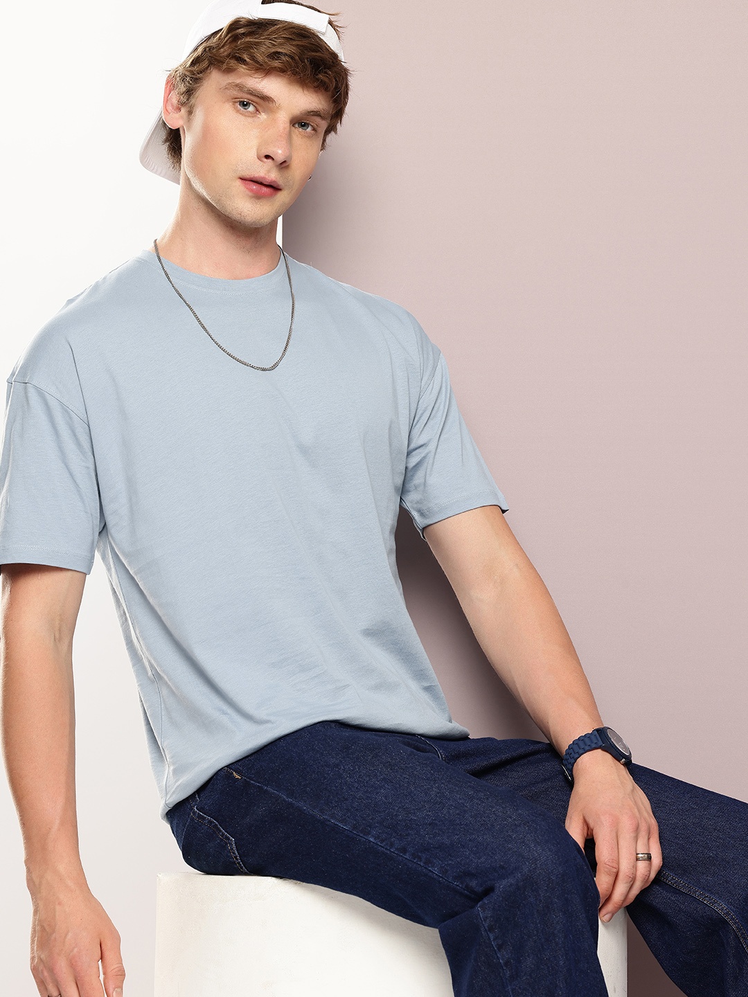 

Kook N Keech Men Drop-Shoulder Sleeves Pure Cotton T-shirt, Blue