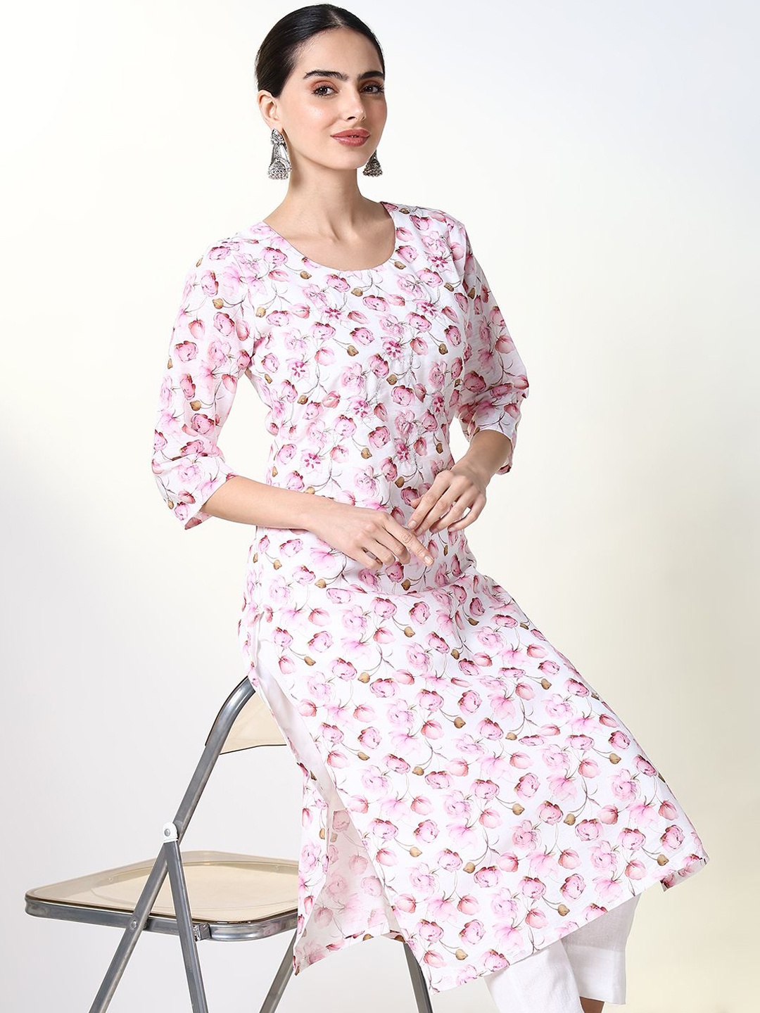 SHOWOFF Women Floral Printed Floral Kurta, Pink