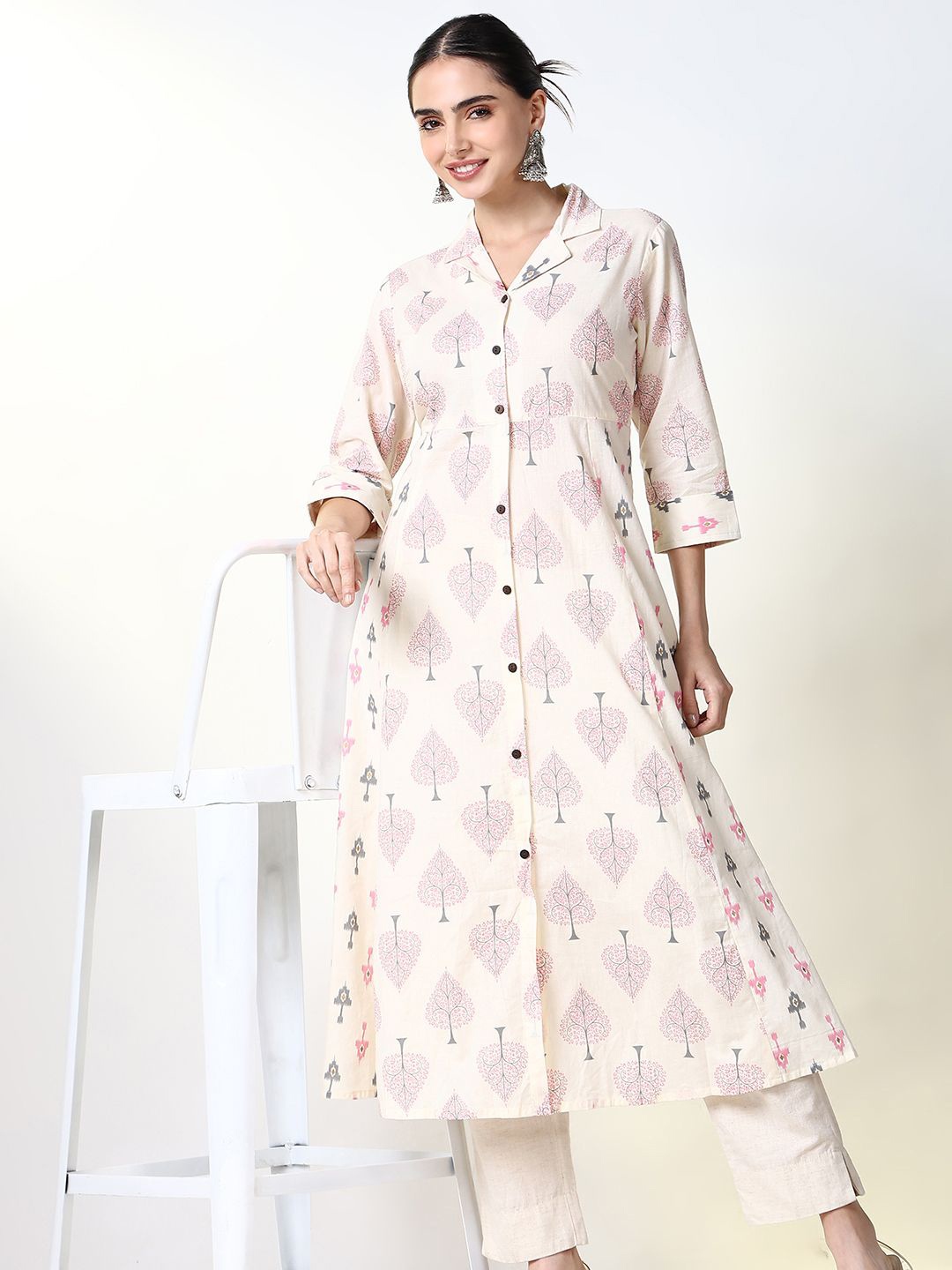 

SHOWOFF Women Ethnic Motifs Printed Kurta, Cream
