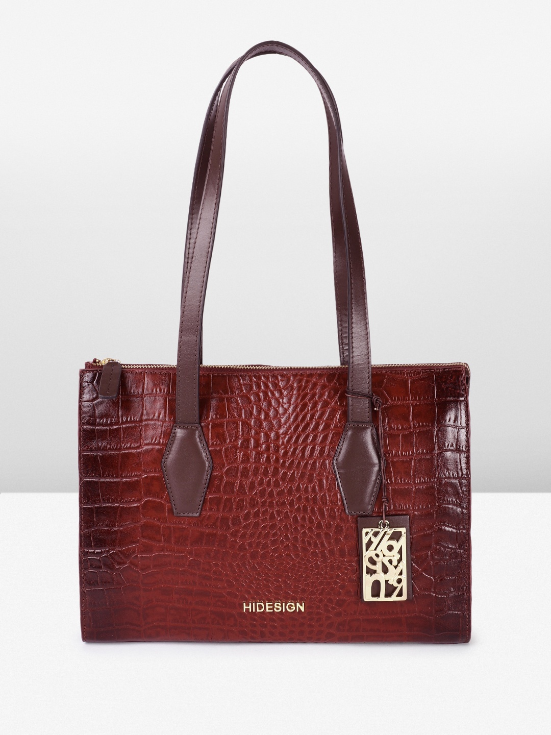 

Hidesign CAMILLE 02 SHINY CROCO Animal Textured Structured Shoulder Bag, Maroon