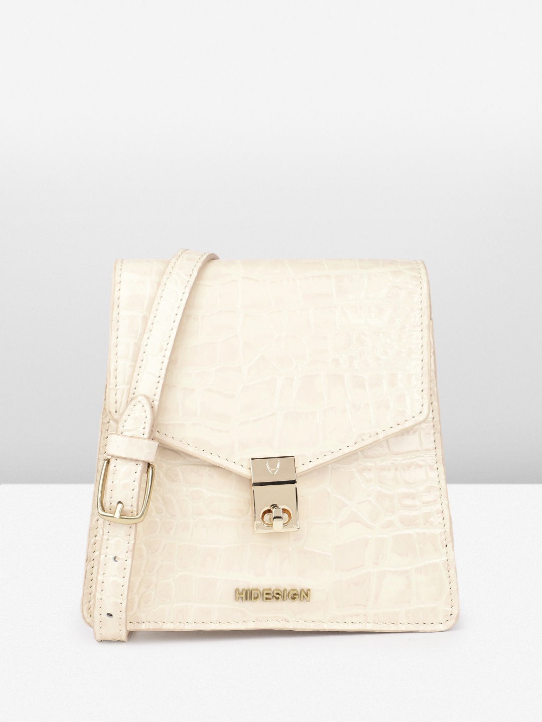 

Hidesign Animal Textured Leather Structured Sling Bag, Off white