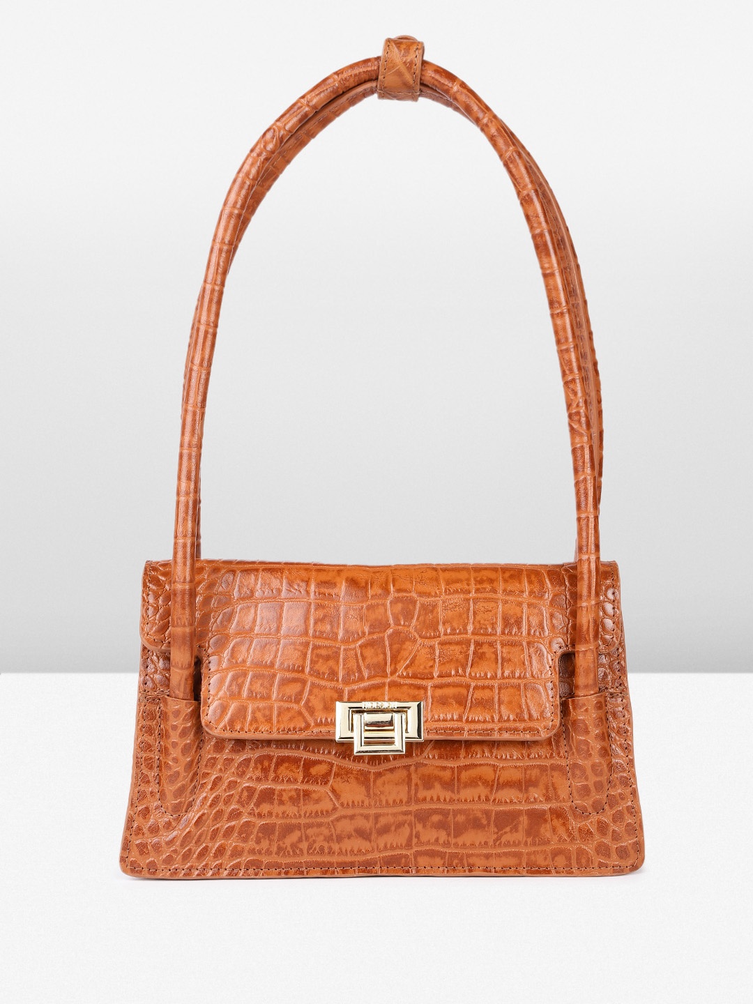 

Hidesign CLARISSE SHINY CROCO Animal Textured Structured Shoulder Bag, Tan