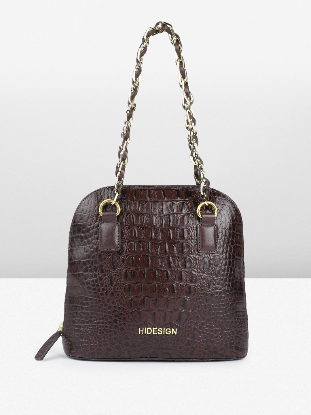 

Hidesign COPACABANA 01 BABY CROCO Animal Textured Structured Shoulder Bag, Brown