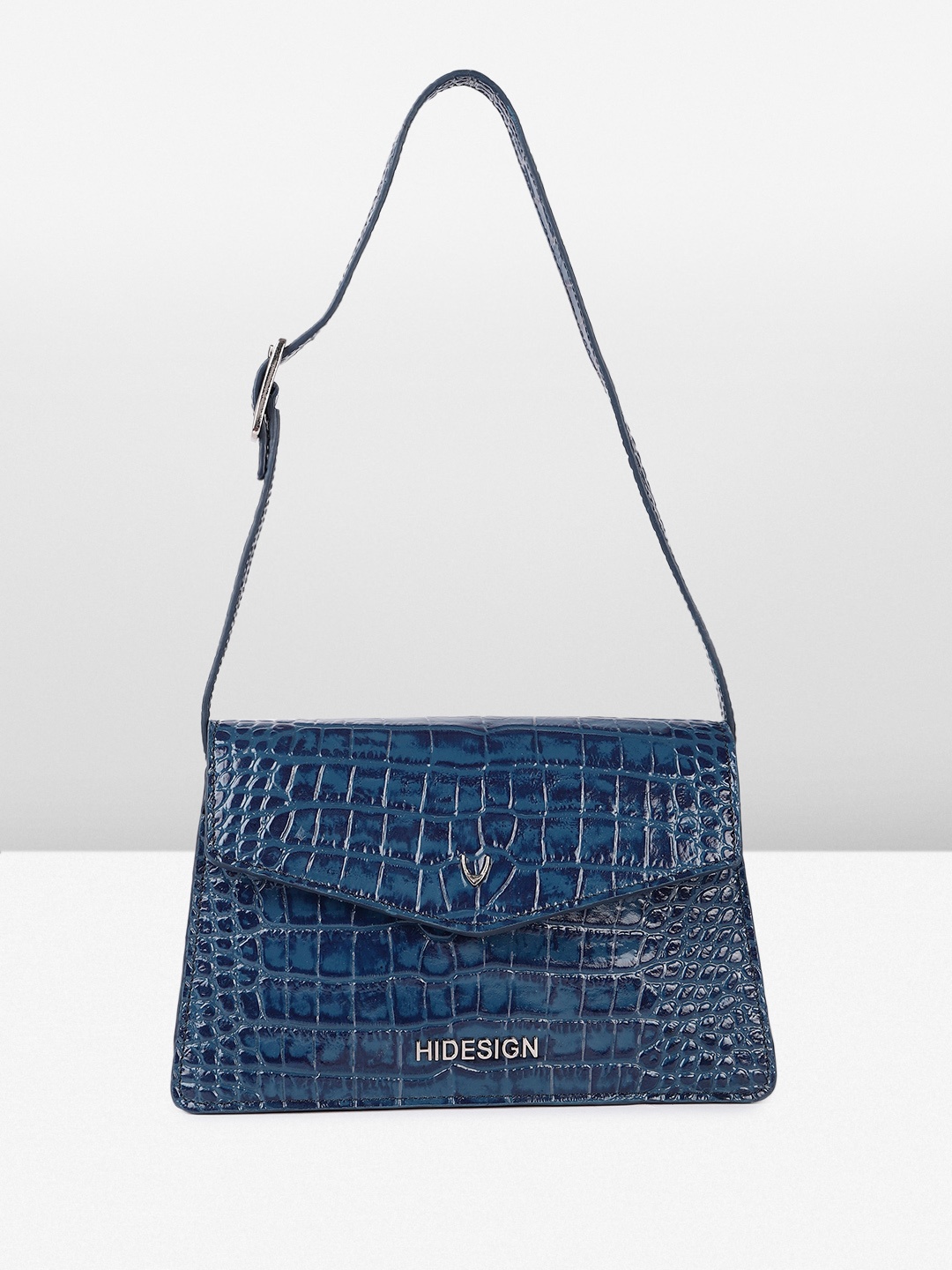 

Hidesign SOVERA 02 PATENT CROCO Animal Textured Structured Shoulder Bag, Blue