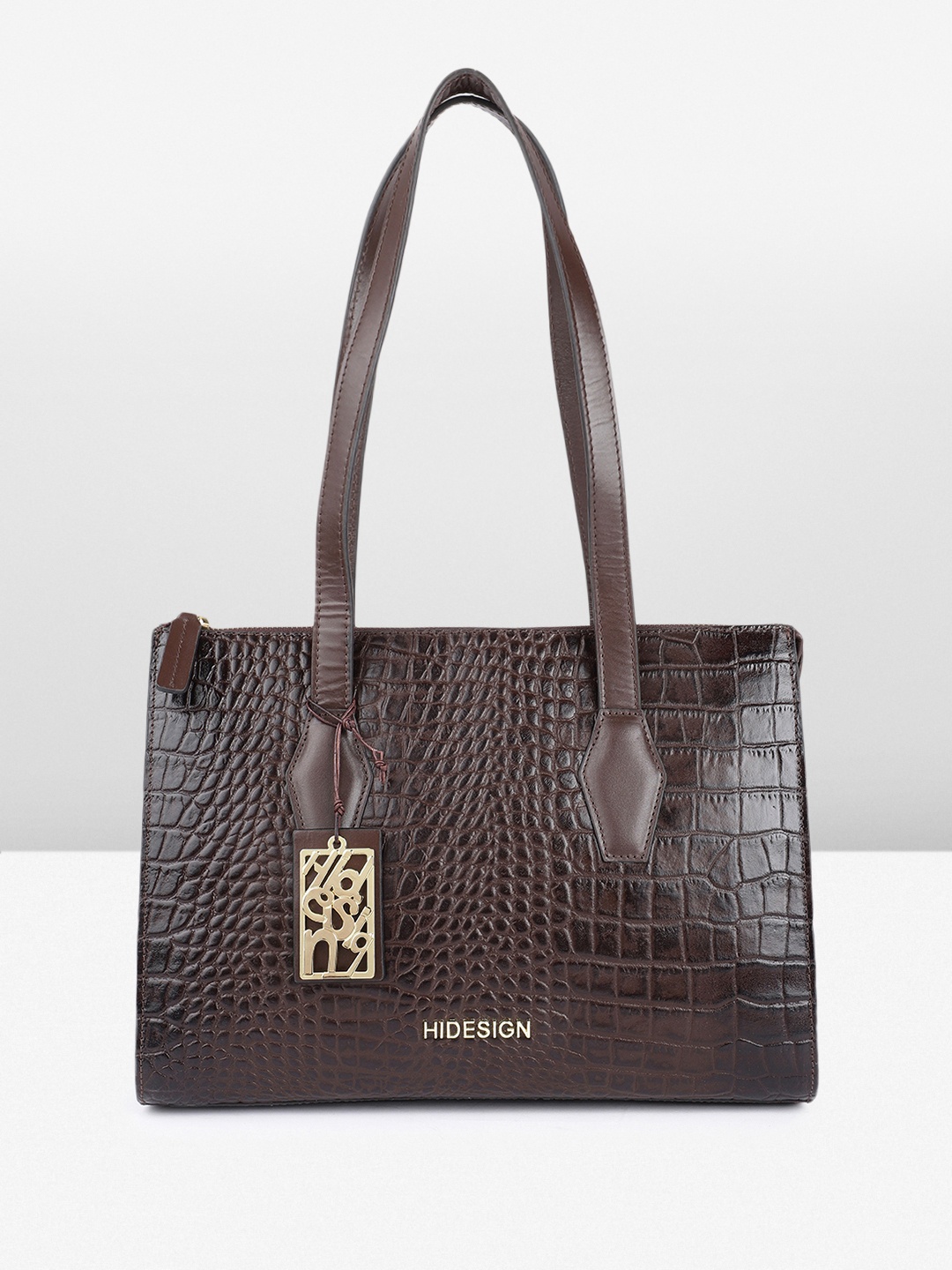 

Hidesign CAMILLE 02 SHINY CROCO Animal Textured Structured Shoulder Bag, Brown