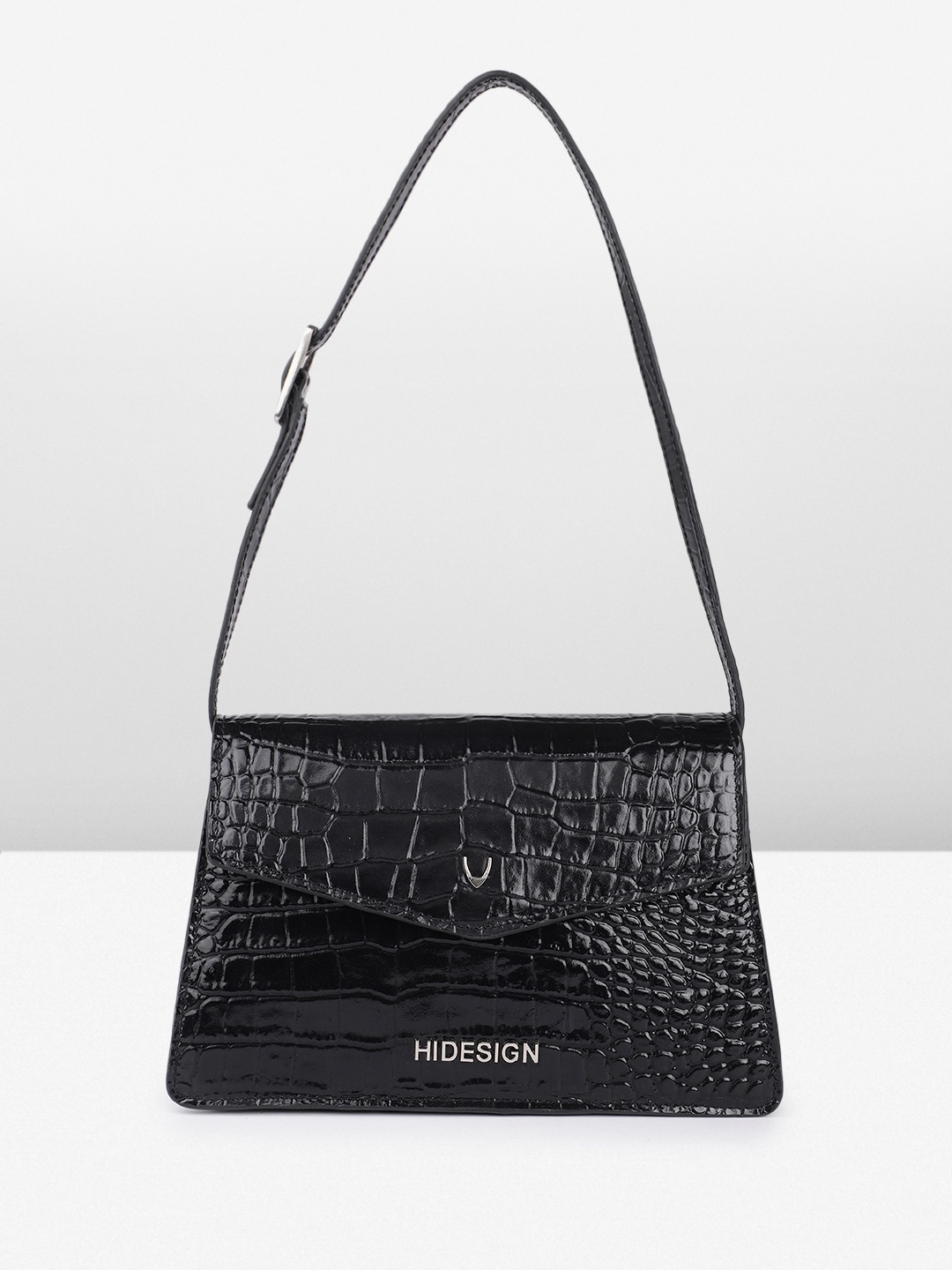

Hidesign SOVERA 02 PATENT CROCO Animal Textured Structured Shoulder Bag, Black