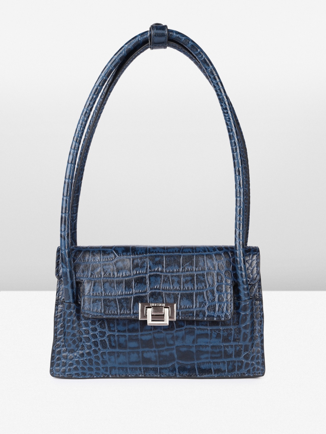 

Hidesign CLARISSE SHINY CROCO Animal Textured Structured Shoulder Bag, Blue
