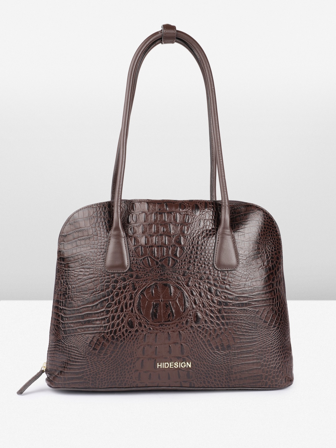 

Hidesign COPACABANA 02 BABY CROCO Animal Textured Structured Shoulder Bag, Brown