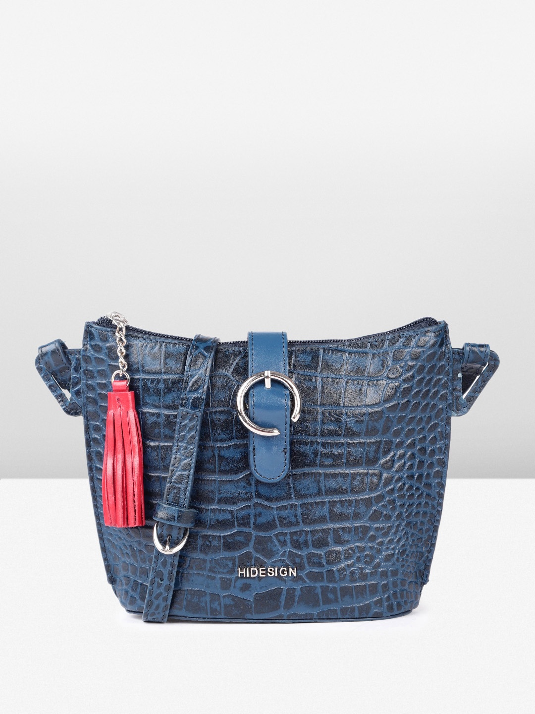 

Hidesign GRATEAU SHINY CROCO Animal Textured Structured Sling Bag, Blue