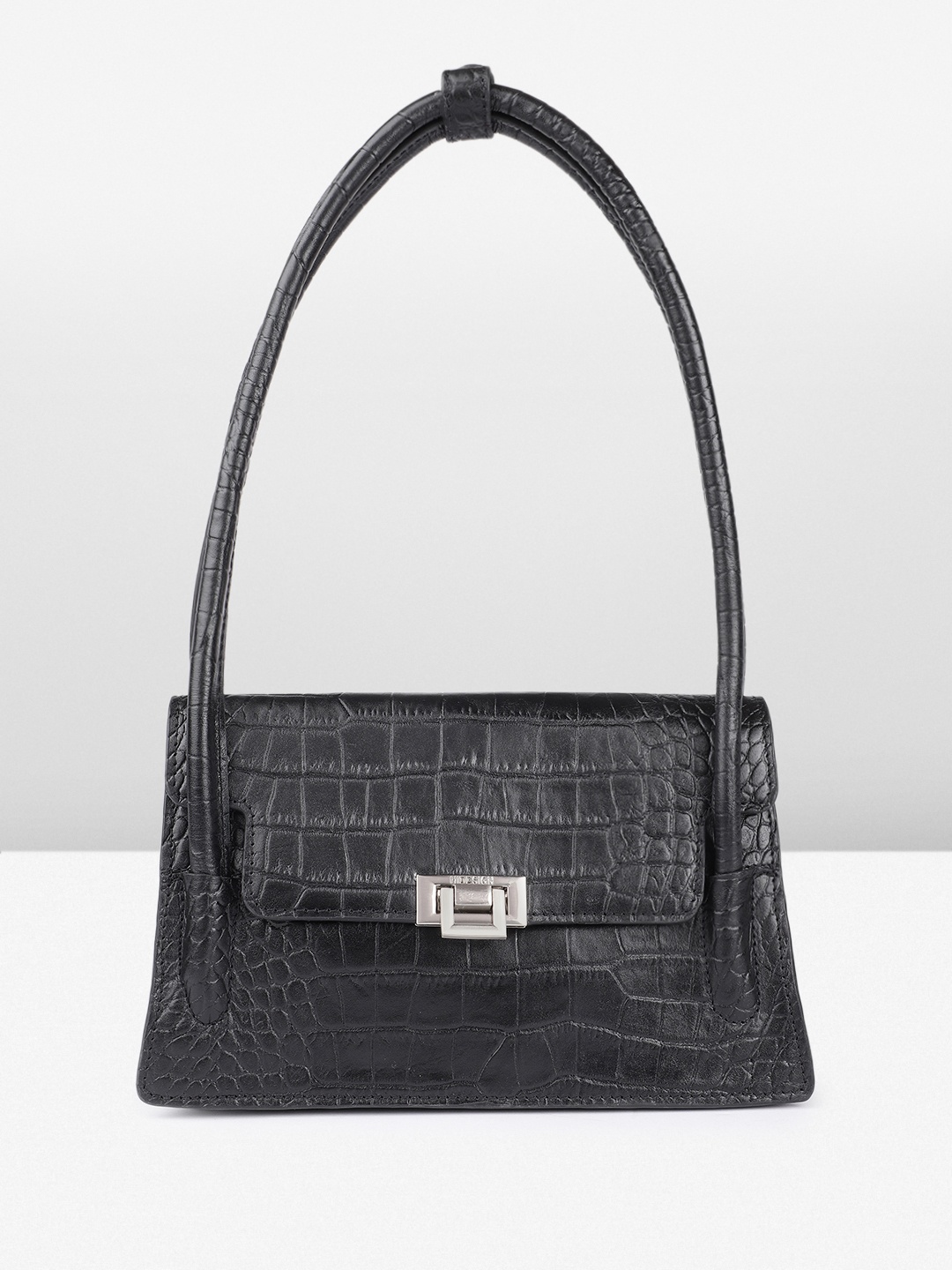 

Hidesign CLARISSE SHINY CROCO Animal Textured Structured Shoulder Bag, Black