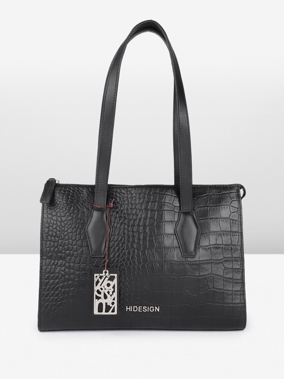 

Hidesign CAMILLE 02 SHINY CROCO Animal Textured Structured Shoulder Bag, Black