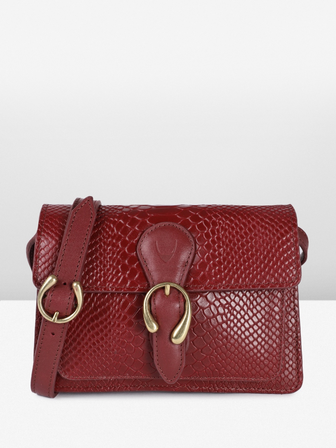 

Hidesign Animal Textured Leather Structured Sling Bag, Maroon