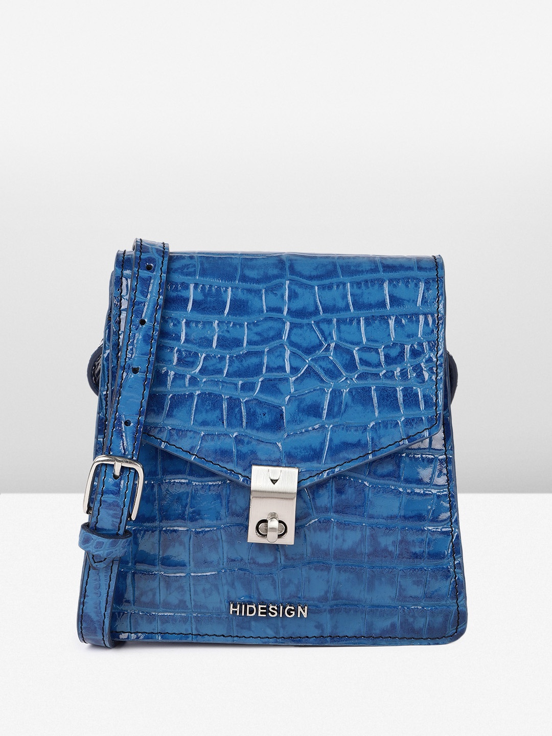 

Hidesign SOVERA 01 PATENT Animal Textured Structured Sling Bag, Blue