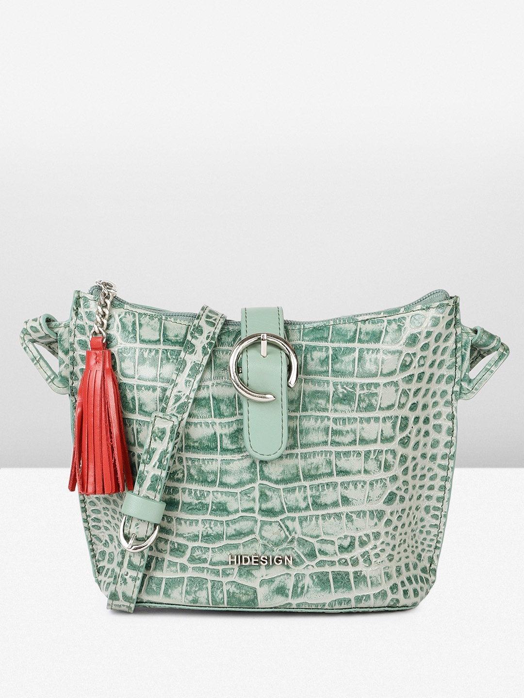 

Hidesign GRATEAU SHINY CROCO Animal Textured Structured Sling Bag, Green