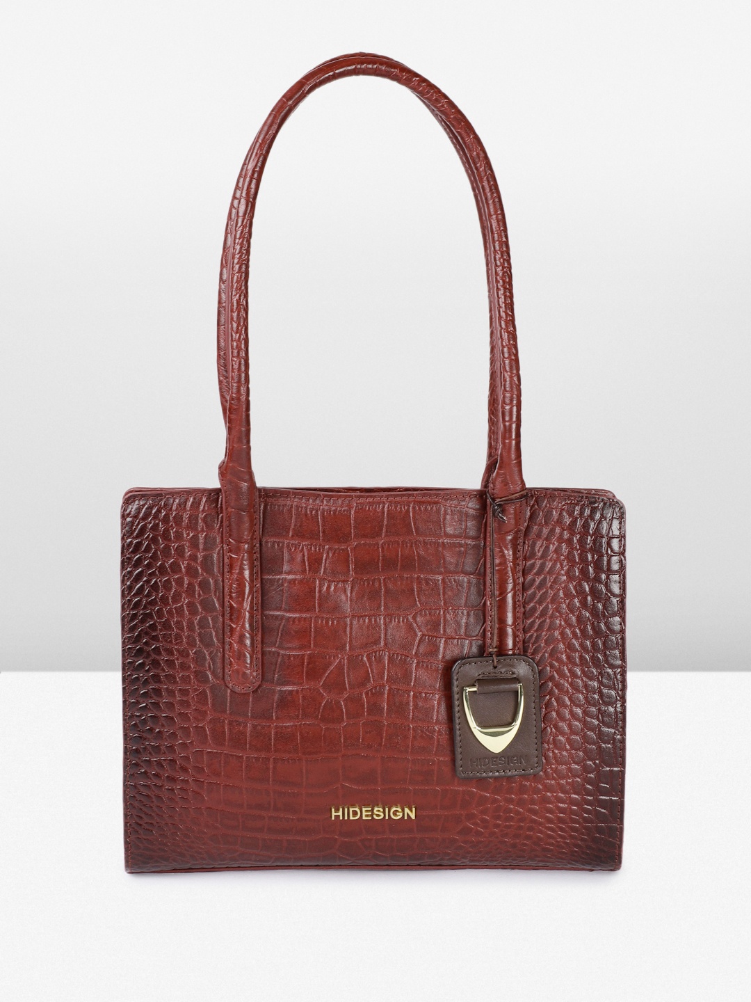 

Hidesign ARLETTE 01 SHINY CROCO Animal Textured Structured Shoulder Bag, Maroon