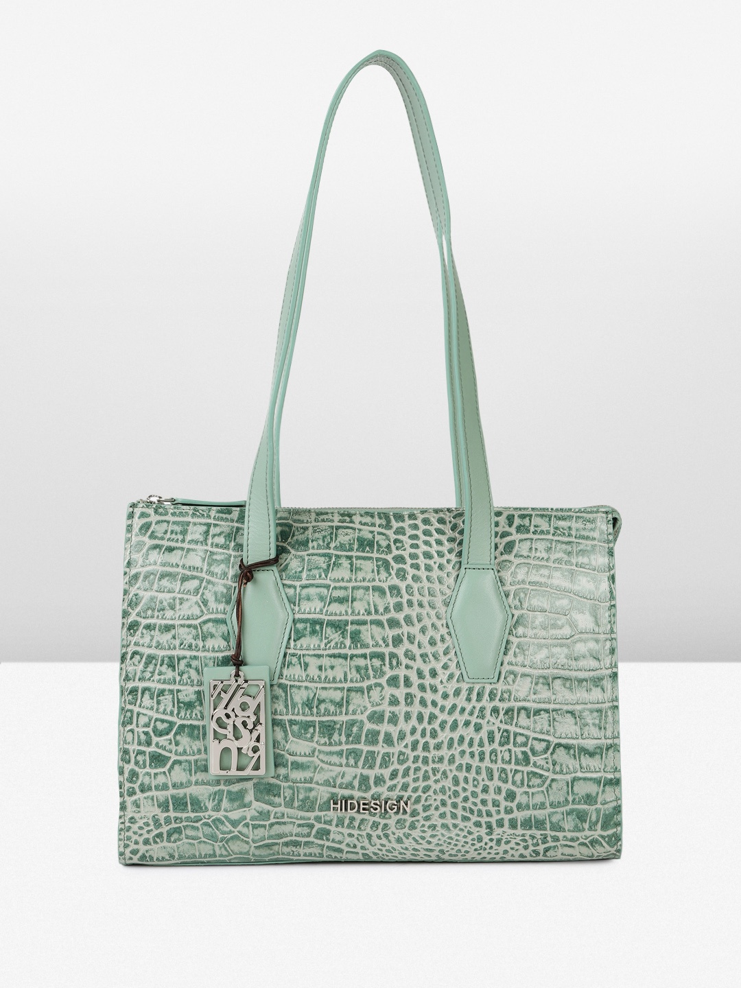 

Hidesign CAMILLE 02 SHINY CROCO Animal Textured Structured Shoulder Bag, Green