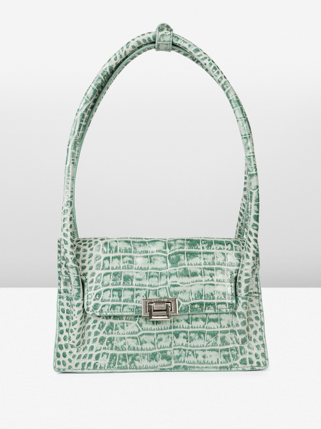 

Hidesign CLARISSE SHINY CROCO Animal Textured Structured Shoulder Bag, Green