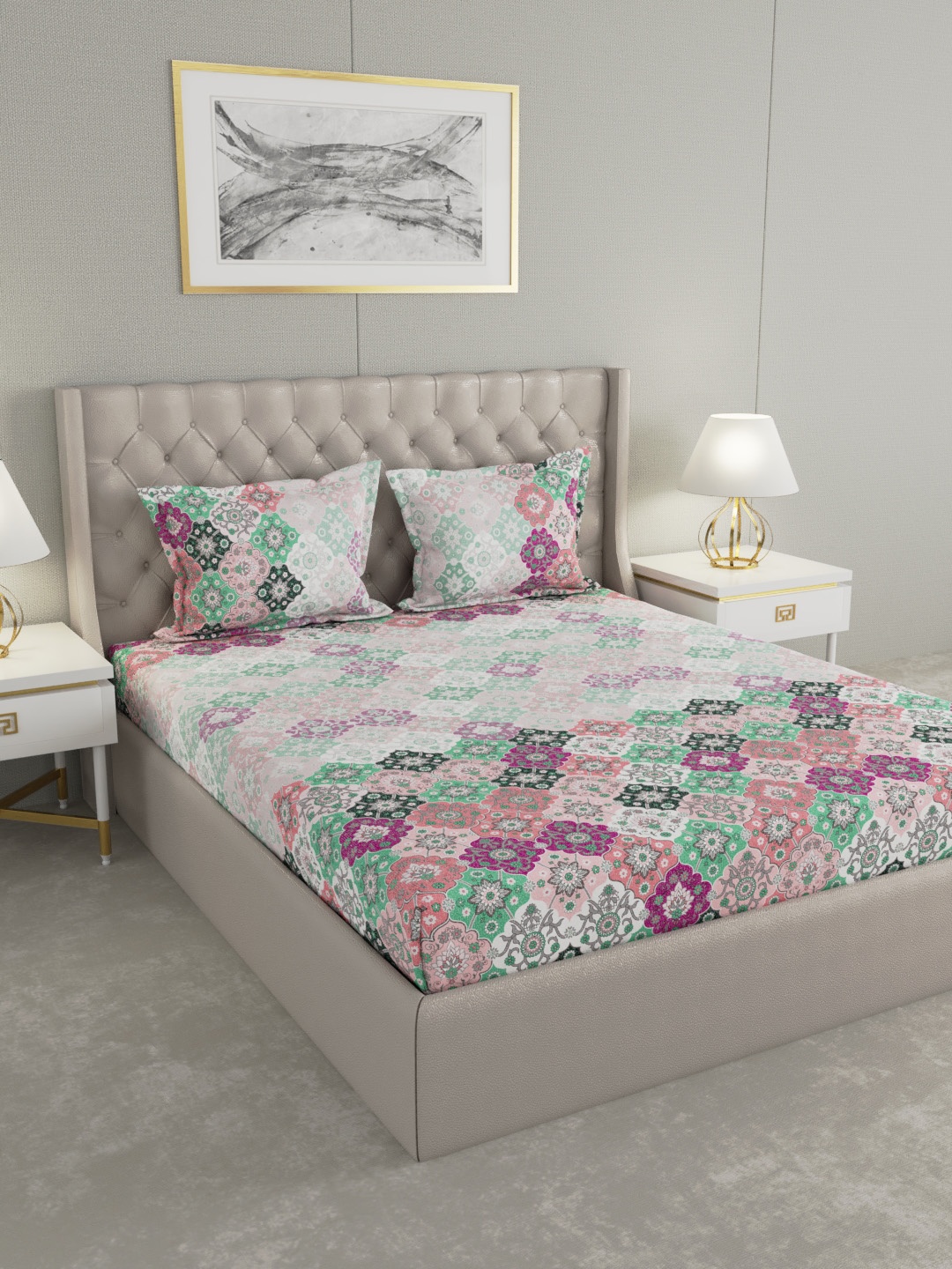 

Raymond Home Purple & Green 120 TC Pure Cotton King Bedsheet Set-2.74 m x 2.74 m