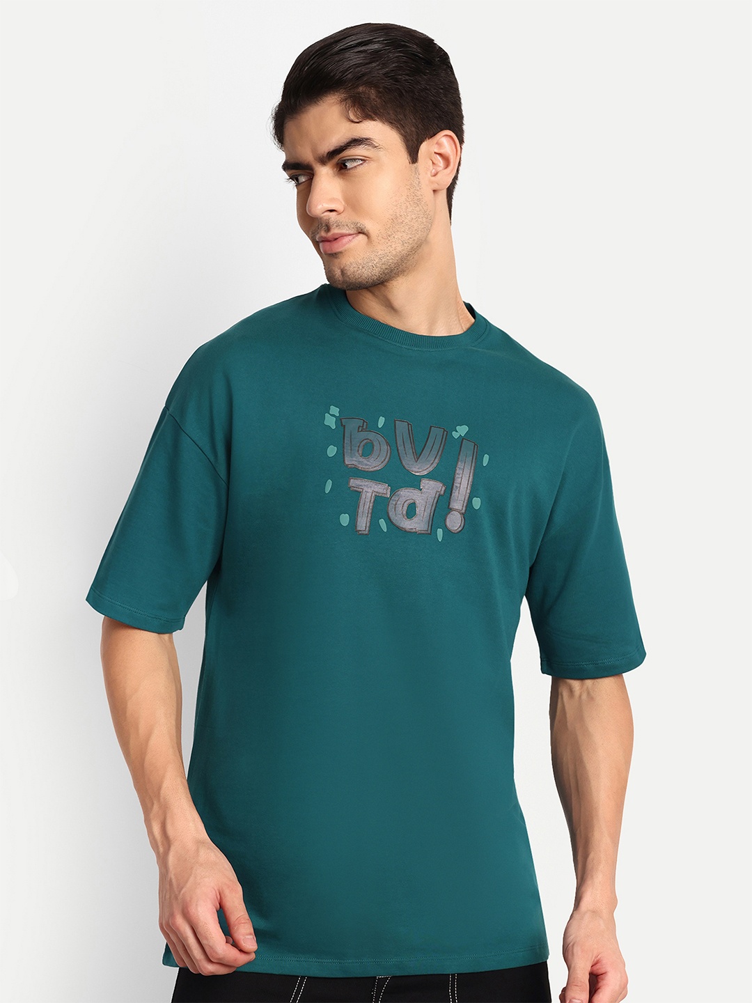 

Lewogle Men Typography Applique T-shirt, Green