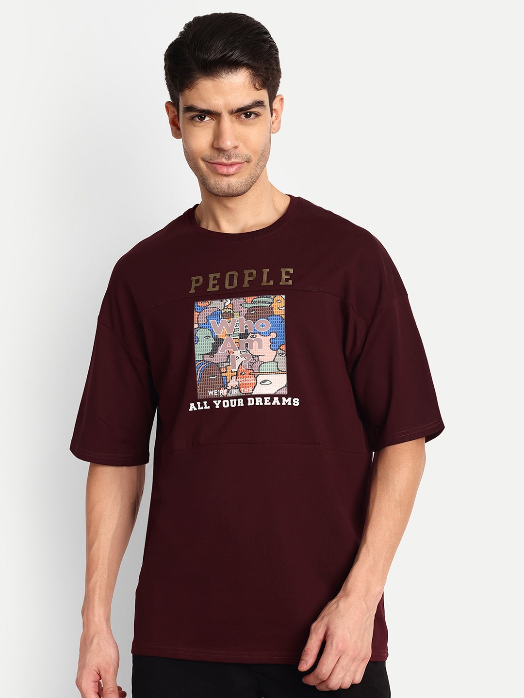 

Lewogle Men Applique T-shirt, Maroon