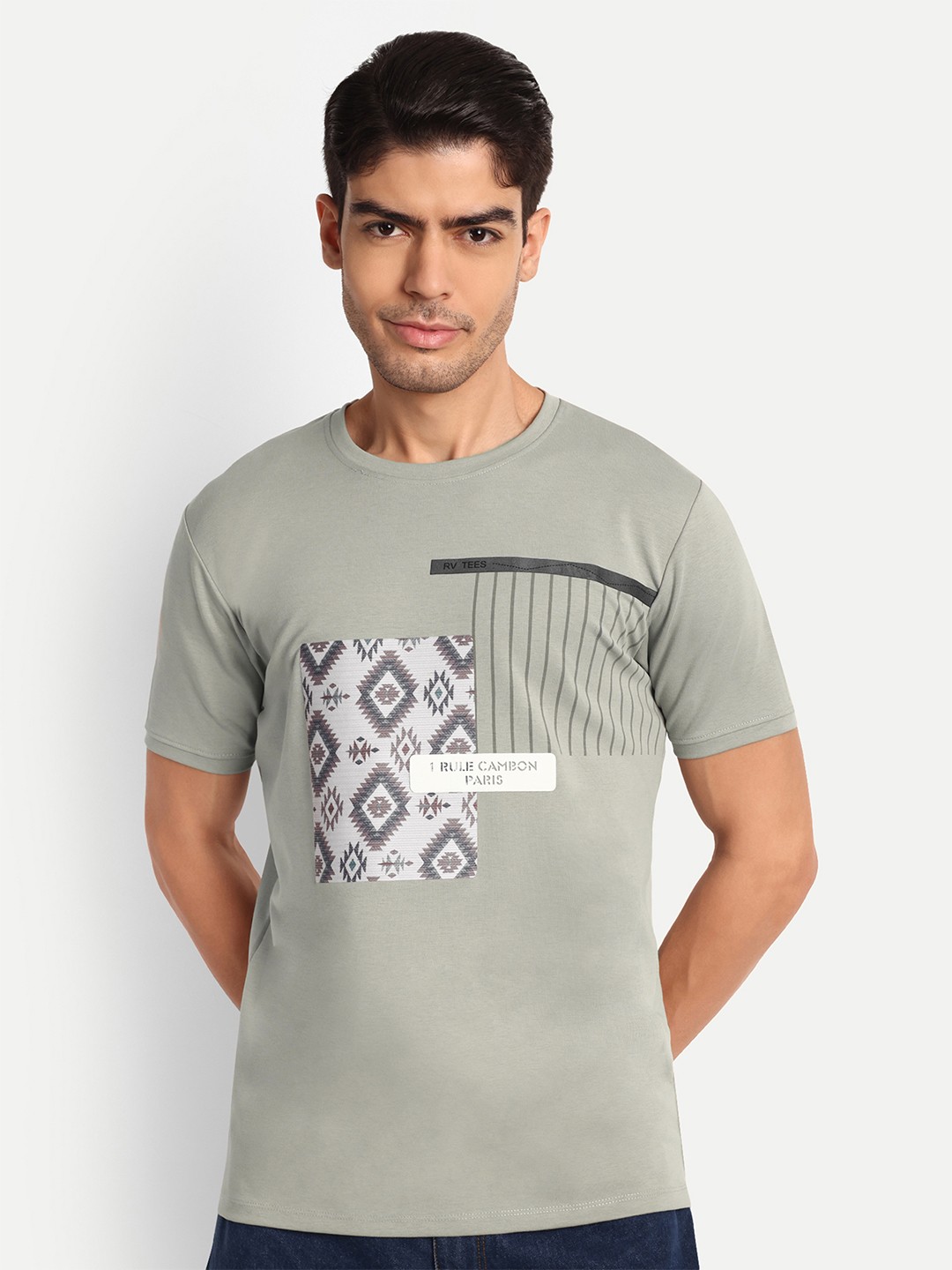 

Lewogle Men Typography Pockets T-shirt, Grey