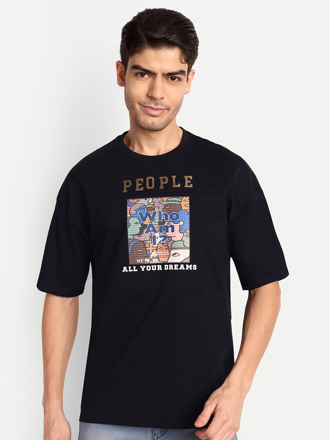 

Lewogle Men Typography Applique T-shirt, Blue