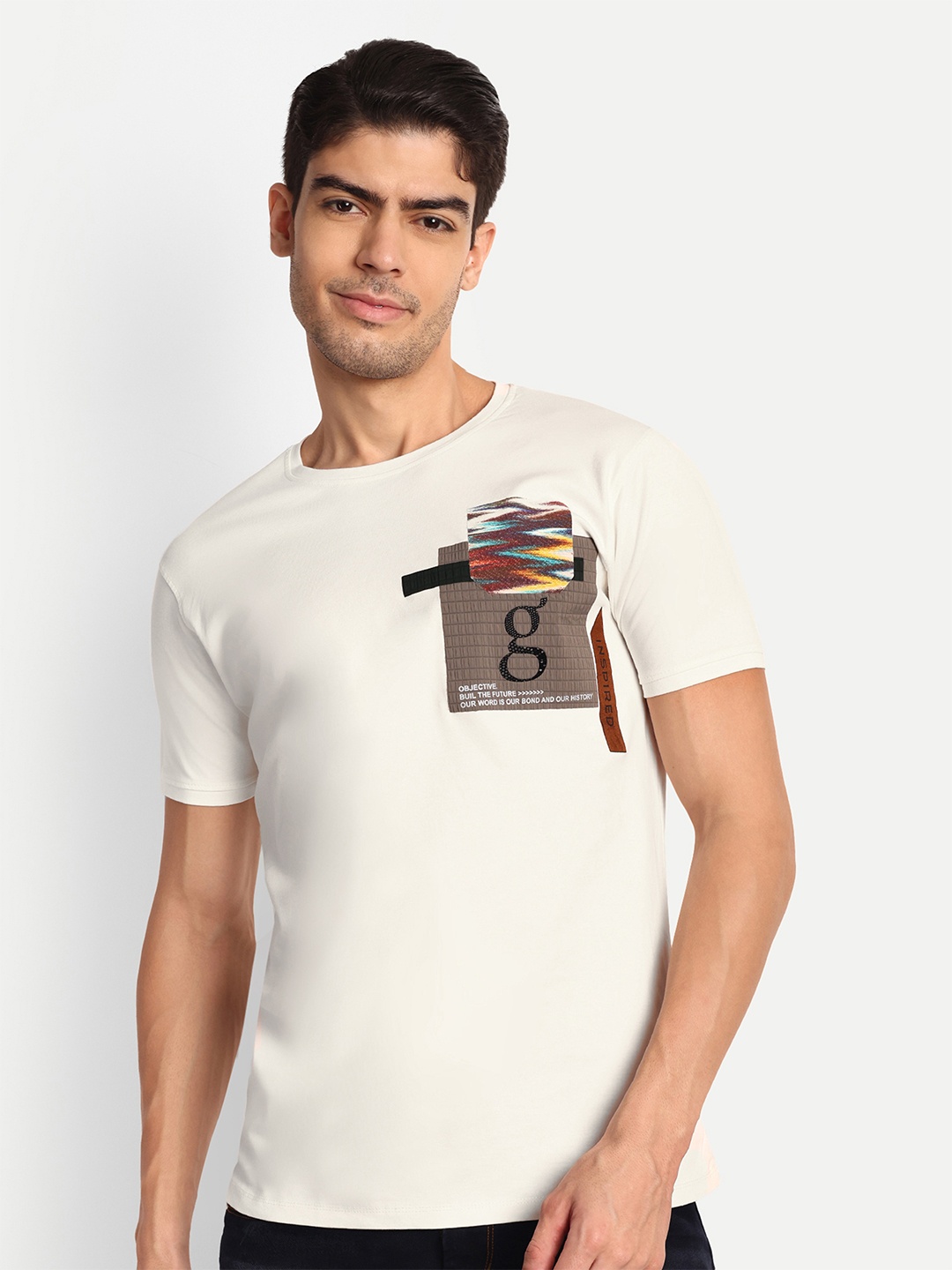 

Lewogle Men Applique T-shirt, Cream