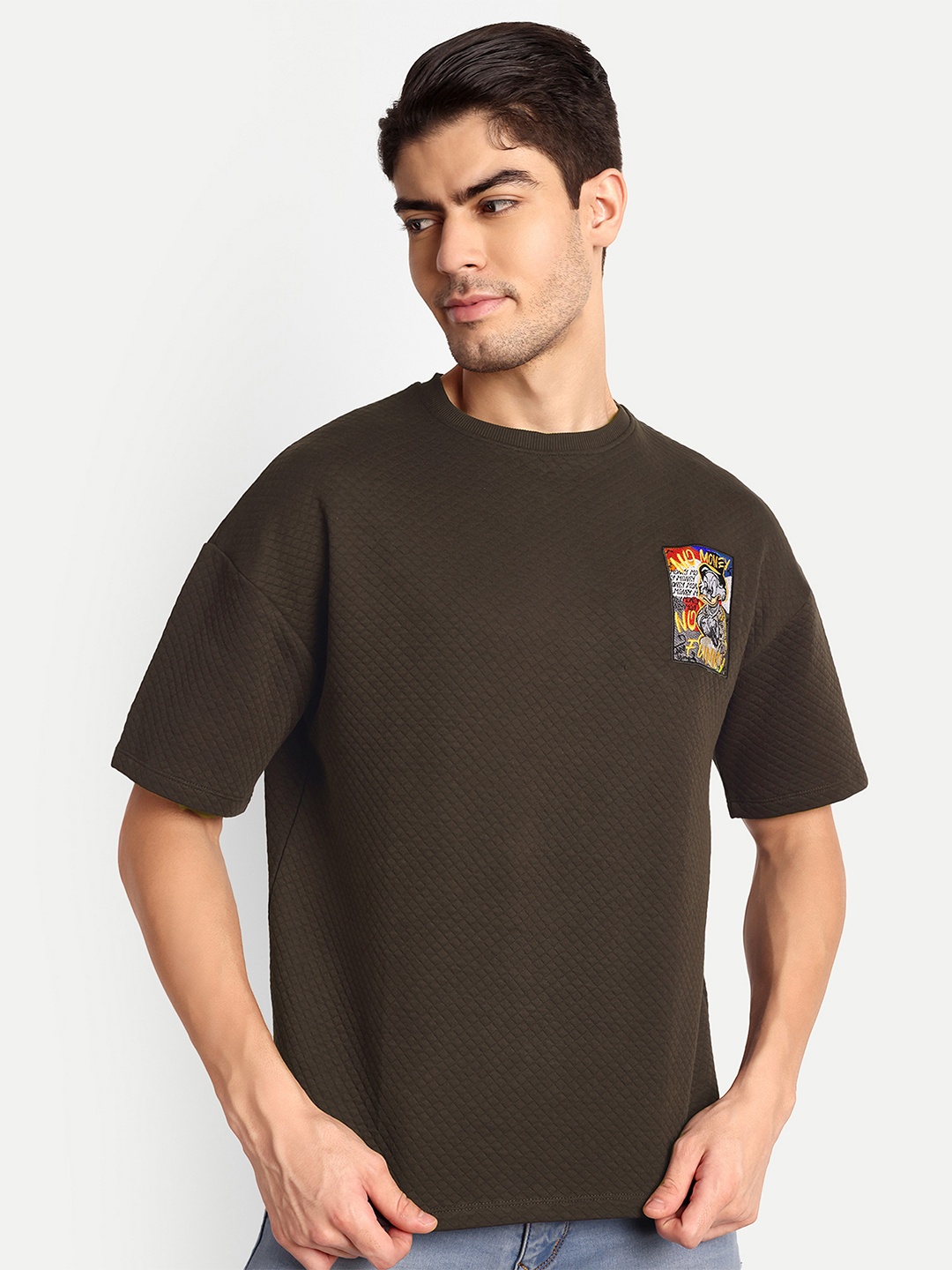 

Lewogle Men Applique T-shirt, Brown