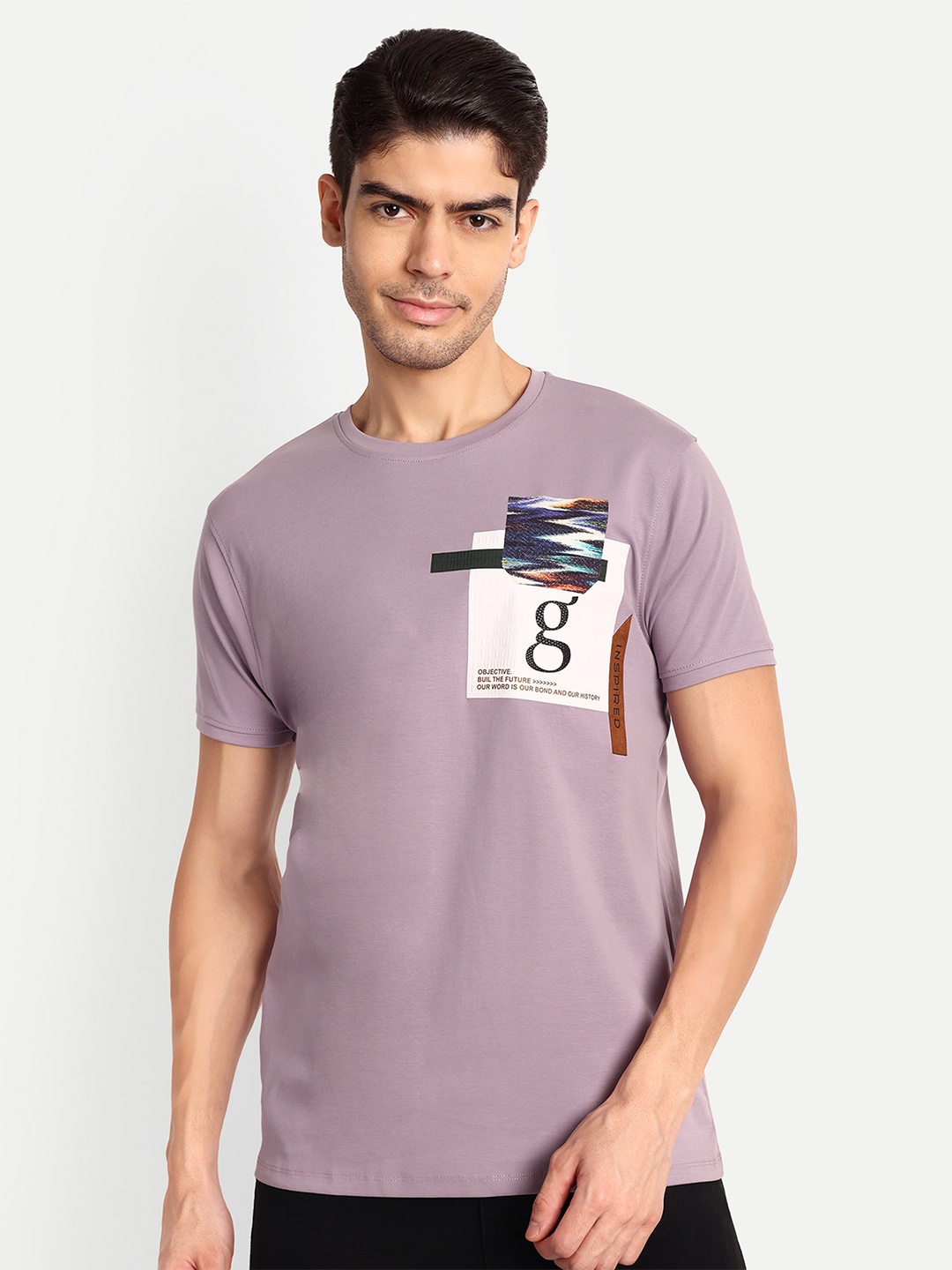 

Lewogle Men Typography Applique T-shirt, Lavender