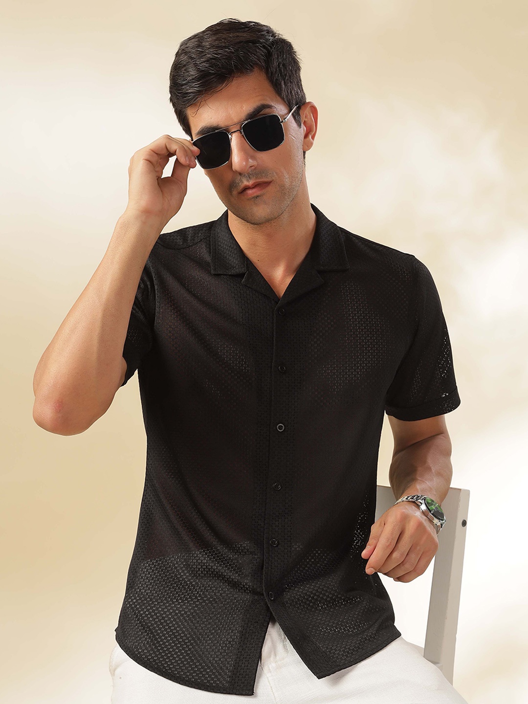 

HERE&NOW Men Slim Fit Opaque Casual Shirt, Black