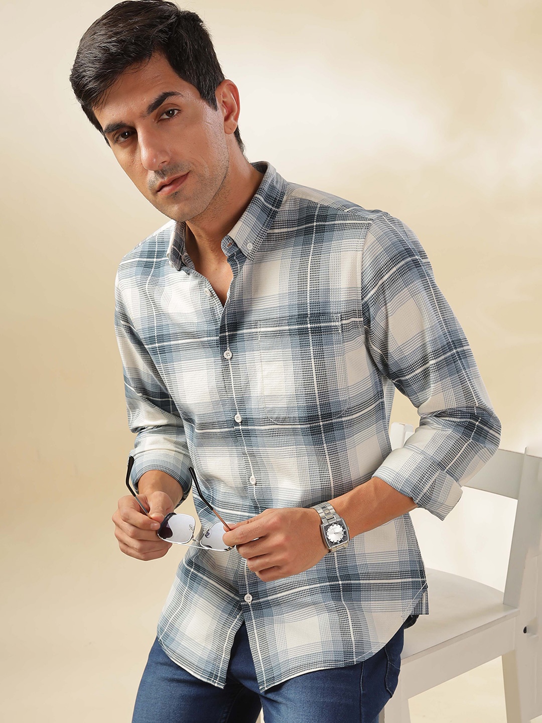 

HERE&NOW Men Slim Fit Tartan Checks Opaque Checked Casual Shirt, Multi