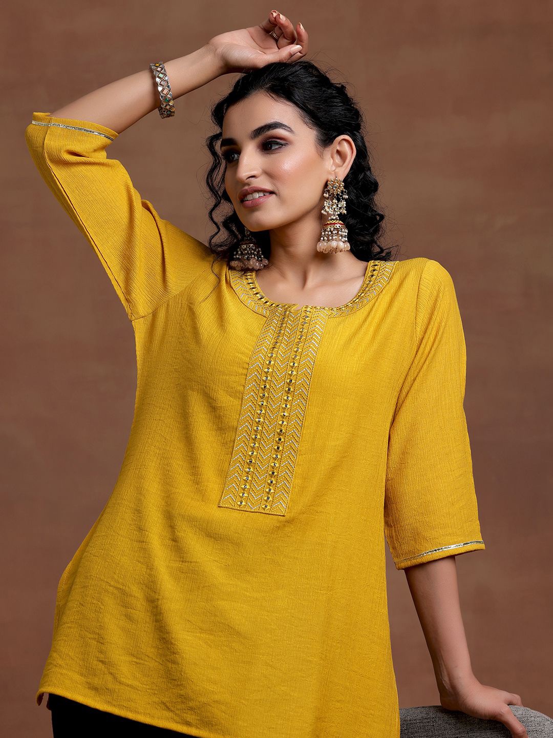 

Libas Woven Design Kurti, Mustard