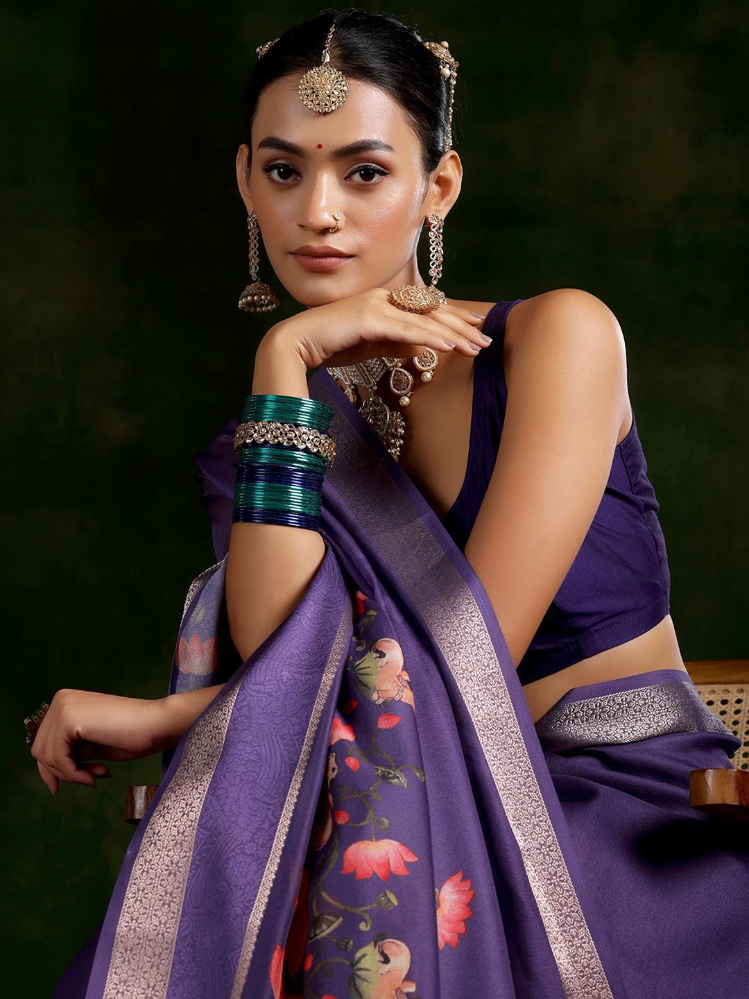 

Libas Floral Zari Silk Blend Heavy Work Saree, Purple