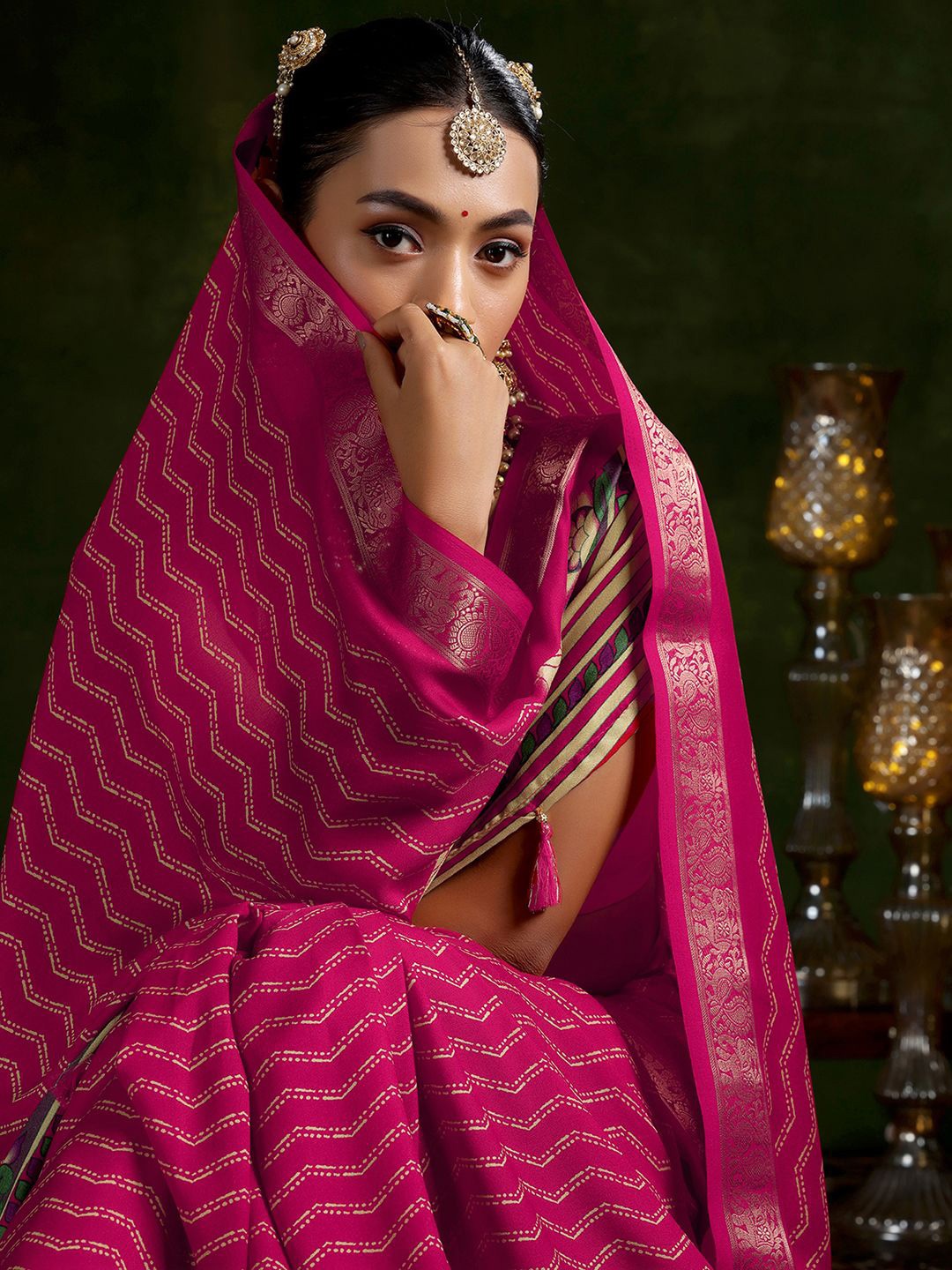 

Libas Leheriya Zari Silk Blend Saree, Pink