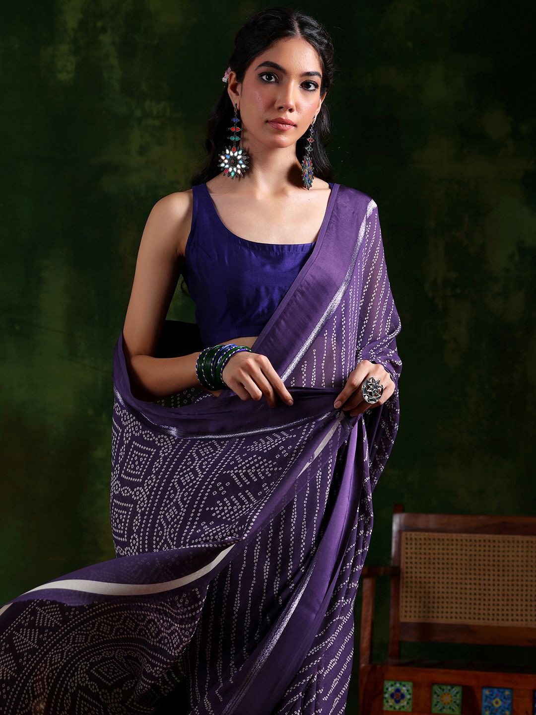 

Libas Bandhani Satin Saree, Purple