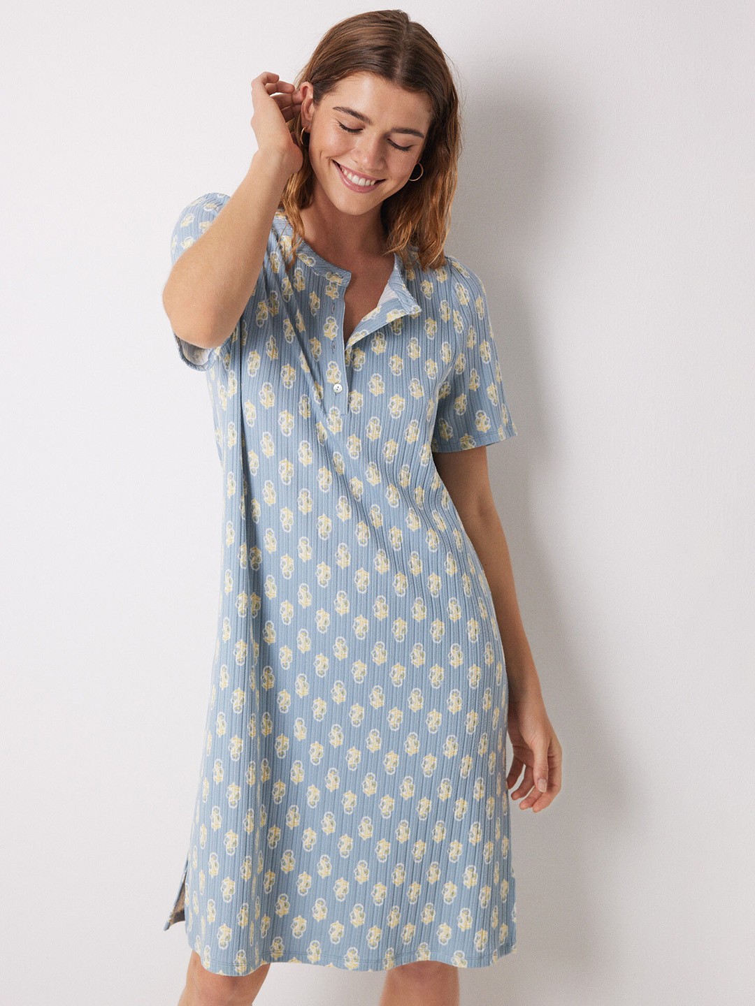 

women'secret Printed Regular Nightdress, Blue