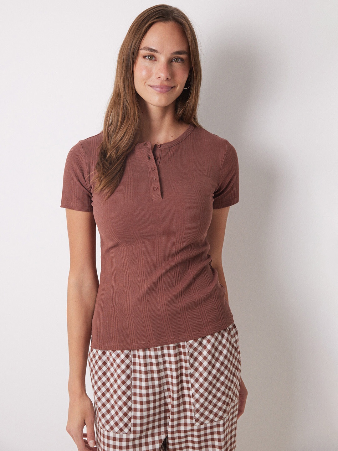 

women'secret Ribbed Lounge T-shirt, Brown