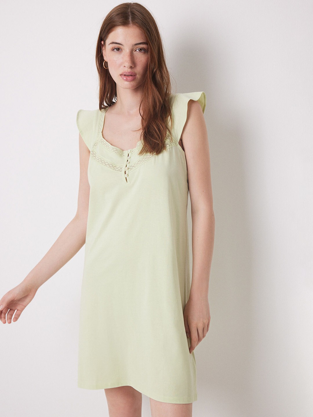 

women'secret Scoop Neck Pure Cotton Nightdress, Green
