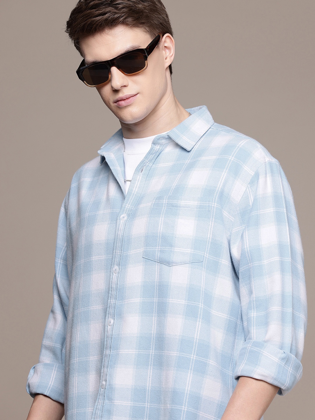 

FCUK Oversized Checked Casual Shirt, Blue