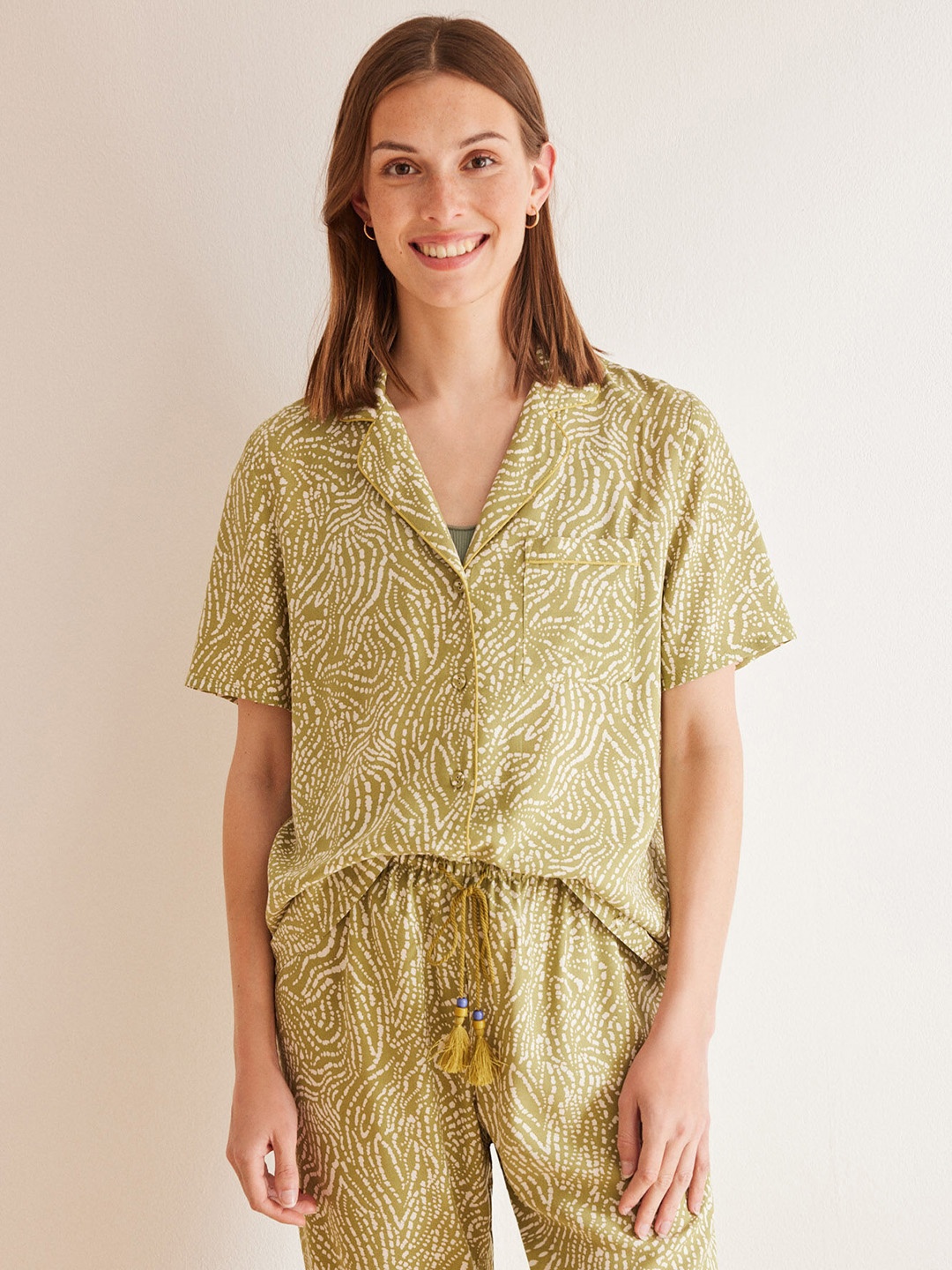 

women'secret Abstract Printed Night Suit, Green