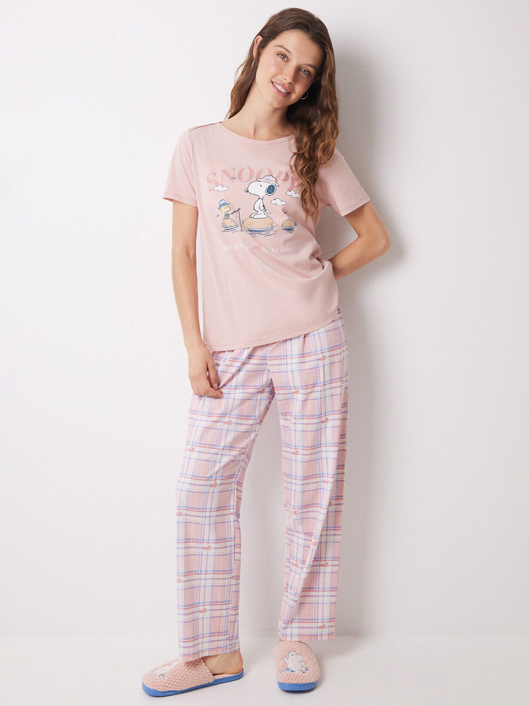 

women'secret Graphic Printed Pure Cotton Night Suit, Pink